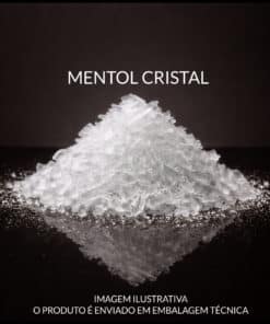 Cristais agulhados de Mentol Cristal INCI Menthol Insumo, ativo refrescante para formulações cosméticas profissionais.